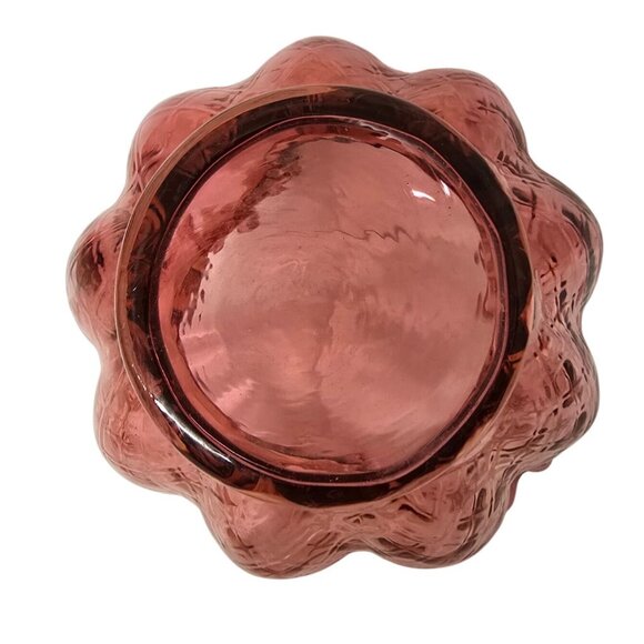 5" Fenton Cranberry Glass Vase Diamond Pattern Ruffled Edge - Picture 8 of 8